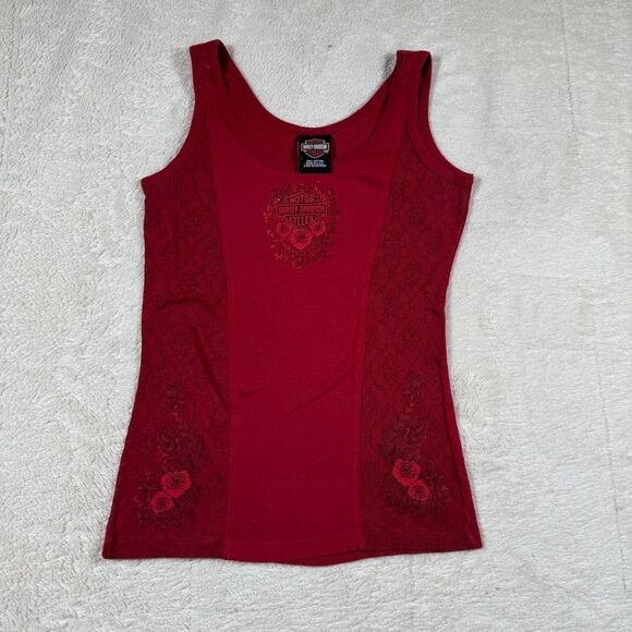 Harley Davidson Women’s Red Floral Tank Top - Picture 2 of 6
